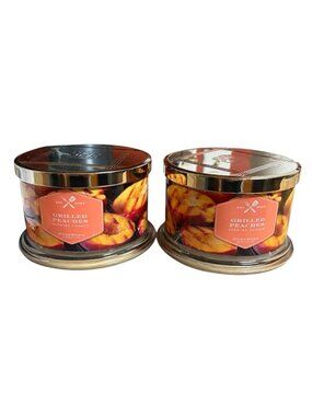 HomeWorx Slatkin Grilled Peaches Candles 18 oz 4 Wick Lot of 2